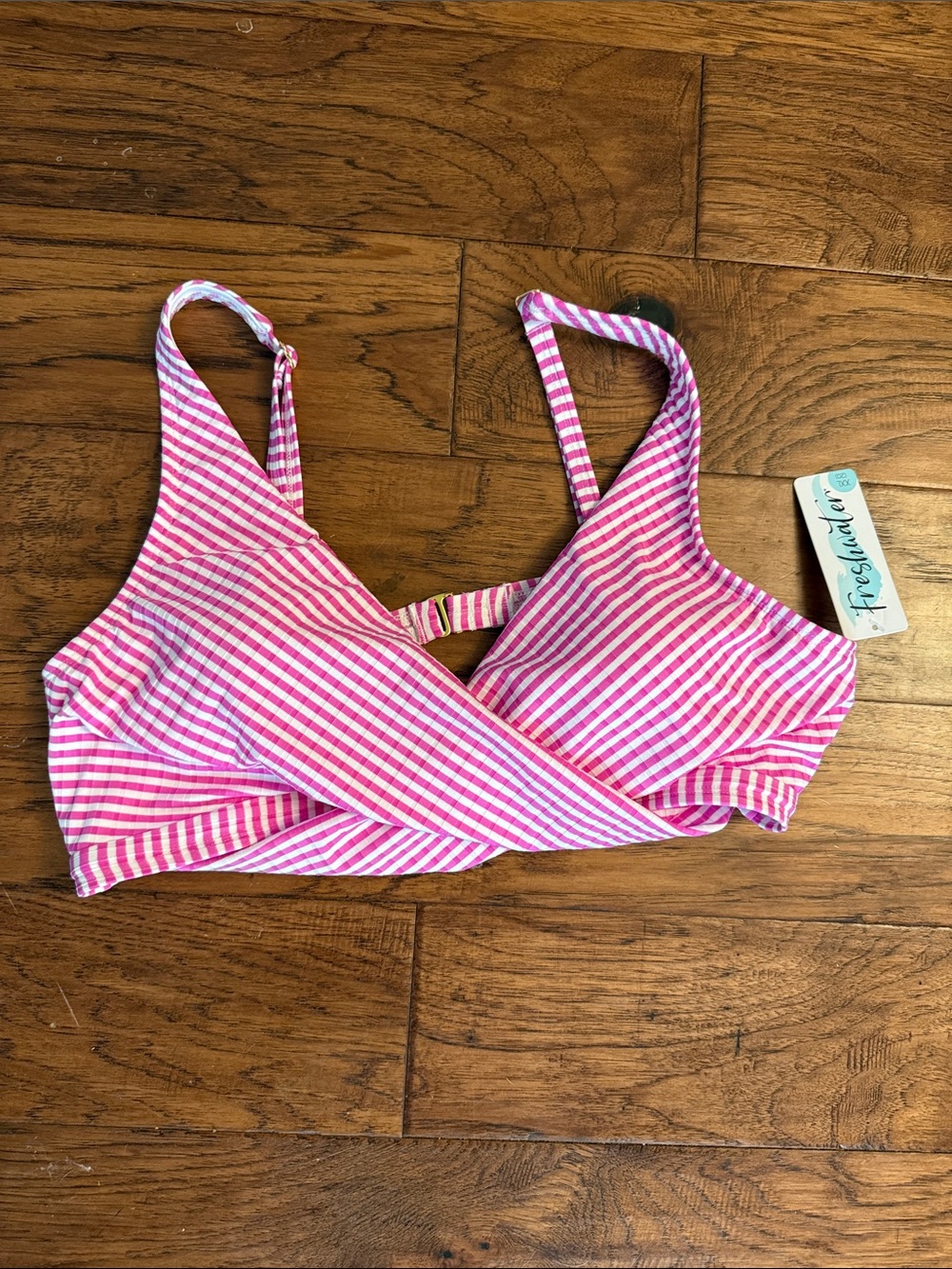 Pink & White Striped Bikini Top Adjustable Straps Size XXL